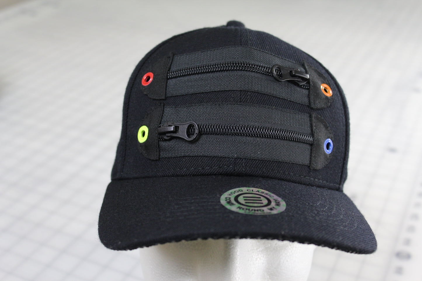 Element Of Danger - 2 Zipper Baseball Cap (Curved Visor) Dad Hat (Blk) (4 Color Eyelet)