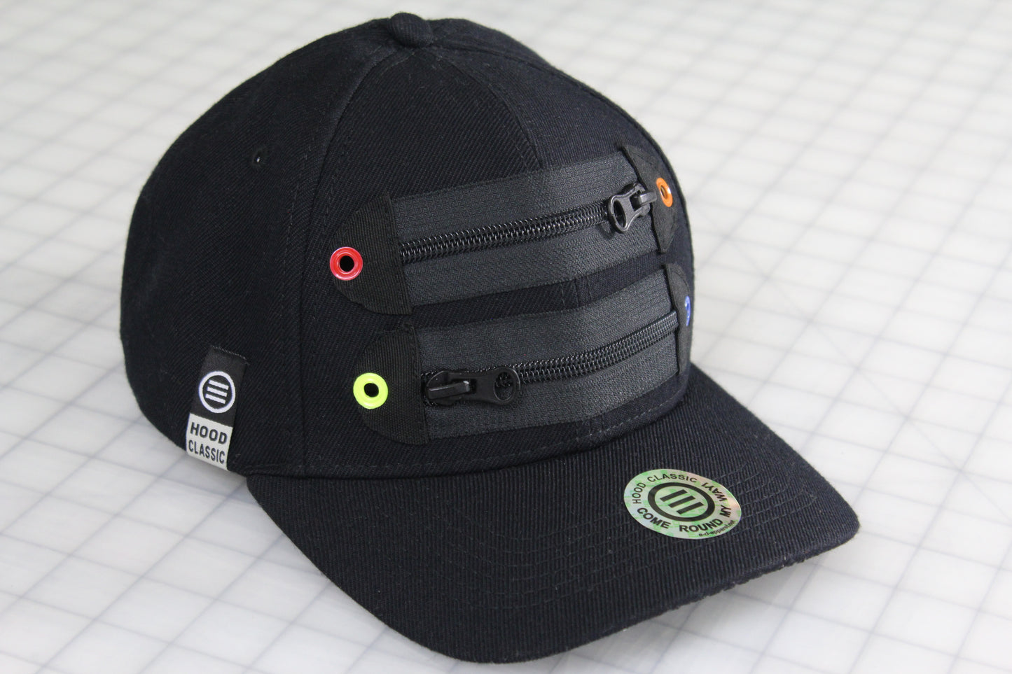 Element Of Danger - 2 Zipper Baseball Cap (Curved Visor) Dad Hat (Blk) (4 Color Eyelet)