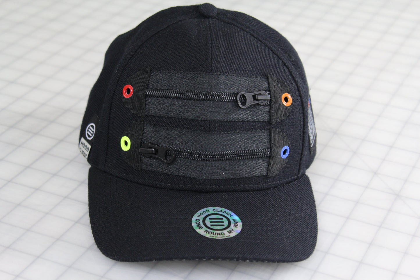 Element Of Danger - 2 Zipper Baseball Cap (Curved Visor) Dad Hat (Blk) (4 Color Eyelet)