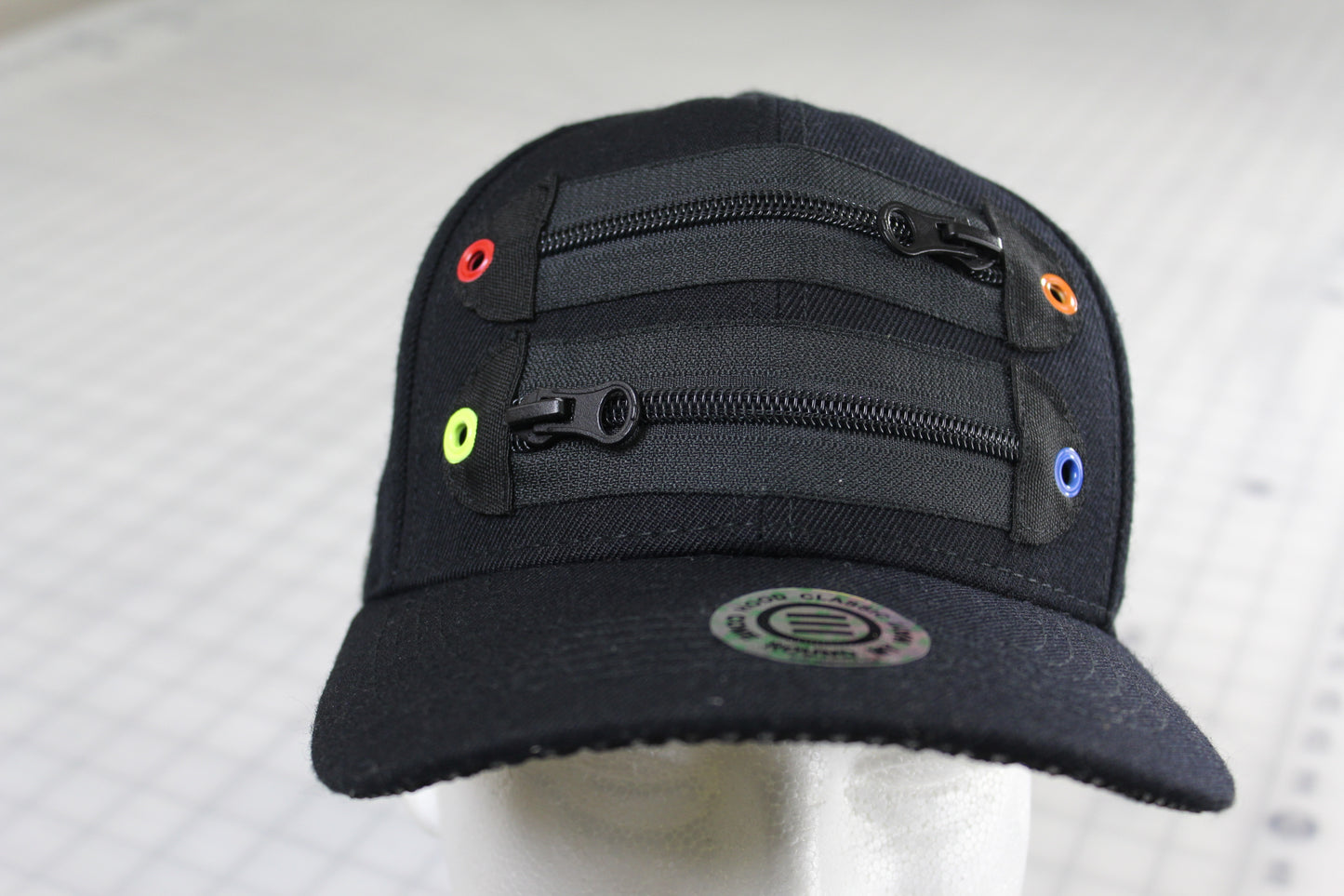 Element Of Danger - 2 Zipper Baseball Cap (Curved Visor) Dad Hat (Blk) (4 Color Eyelet)