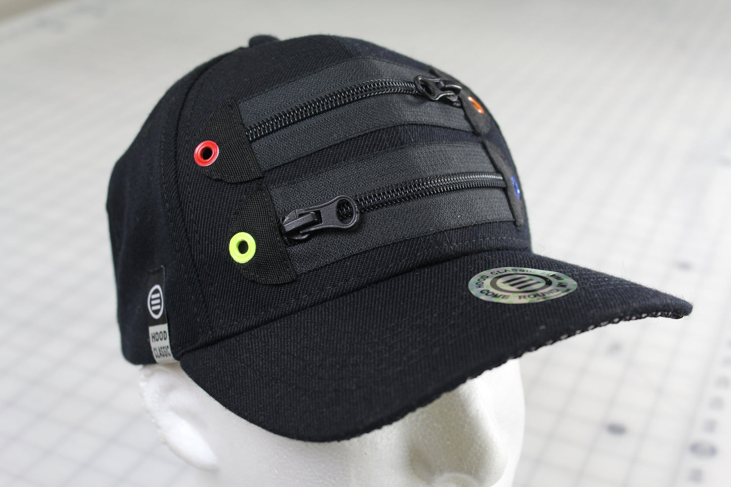 Element Of Danger - 2 Zipper Baseball Cap (Curved Visor) Dad Hat (Blk) (4 Color Eyelet)