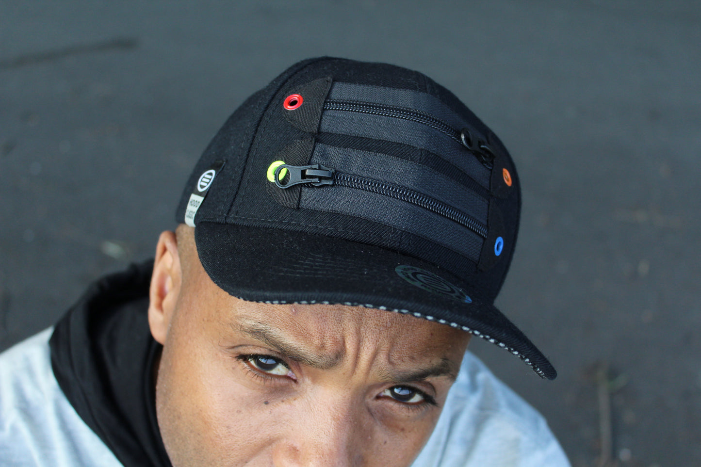 Element Of Danger - 2 Zipper Baseball Cap (Curved Visor) Dad Hat (Blk) (4 Color Eyelet)