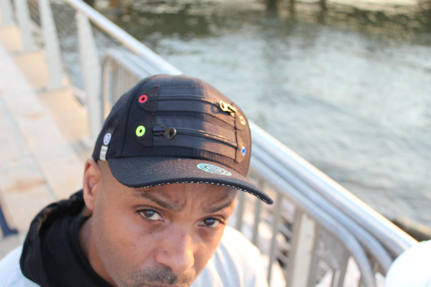 Element Of Danger - 2 Zipper Baseball Cap (Curved Visor) Dad Hat (Blk) (4 Color Eyelet)