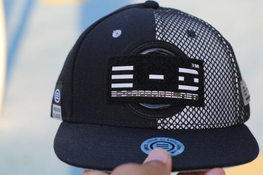 Element Of Danger - Half & Half Baseball Cap (Flat Visor) Black w. 1/2 Reflective Grey Mesh Overlay (Half Extraordinary Half Amazing)